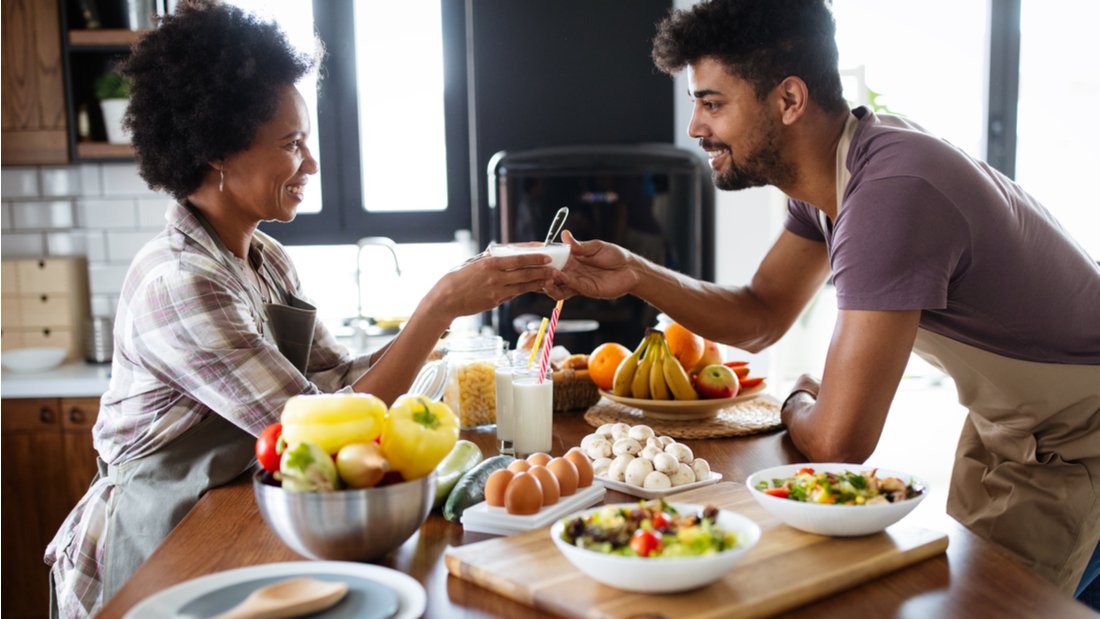 Couple preparing food