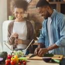 Couple cooking together