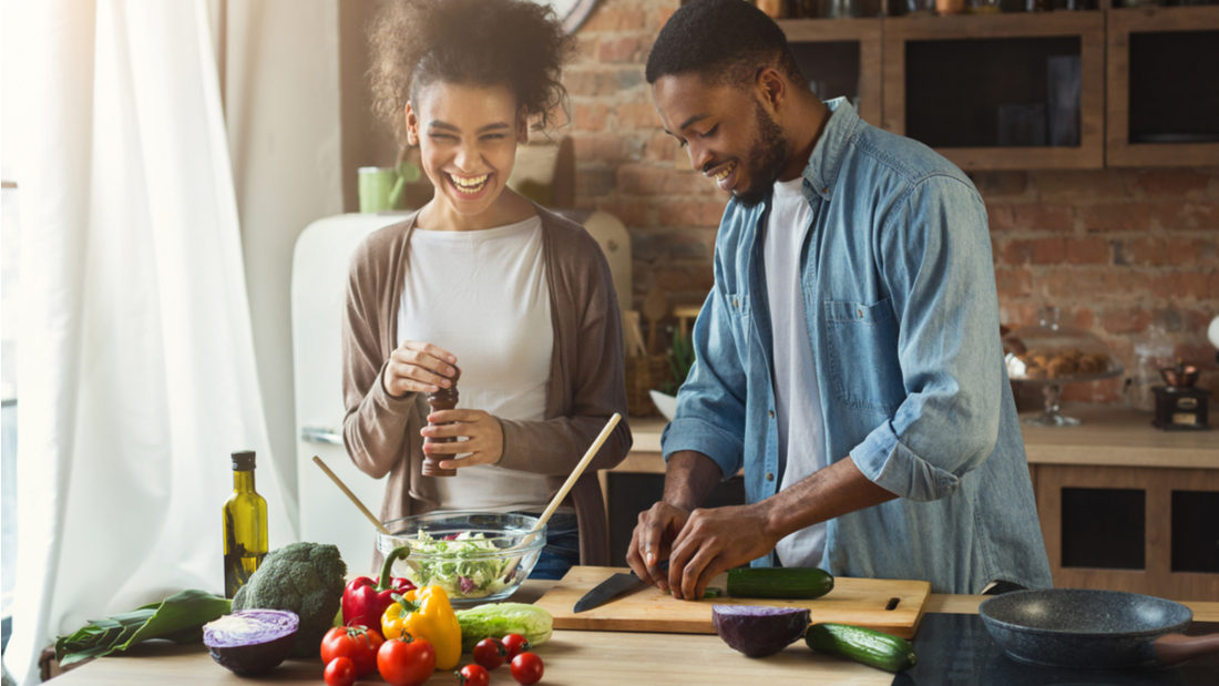 Couple cooking together